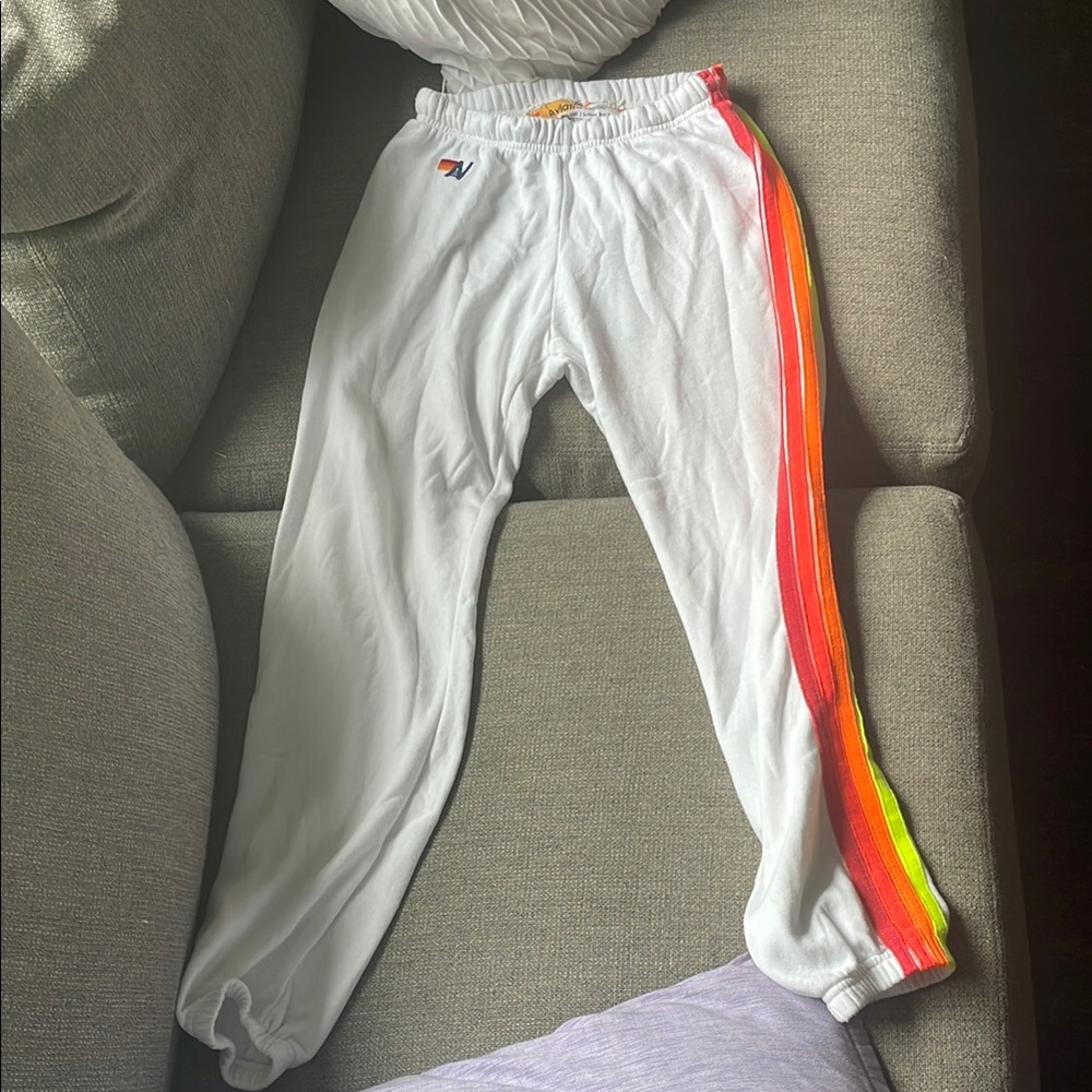 Aviator Nation White and Red Sweatpants with Elastic Waistband